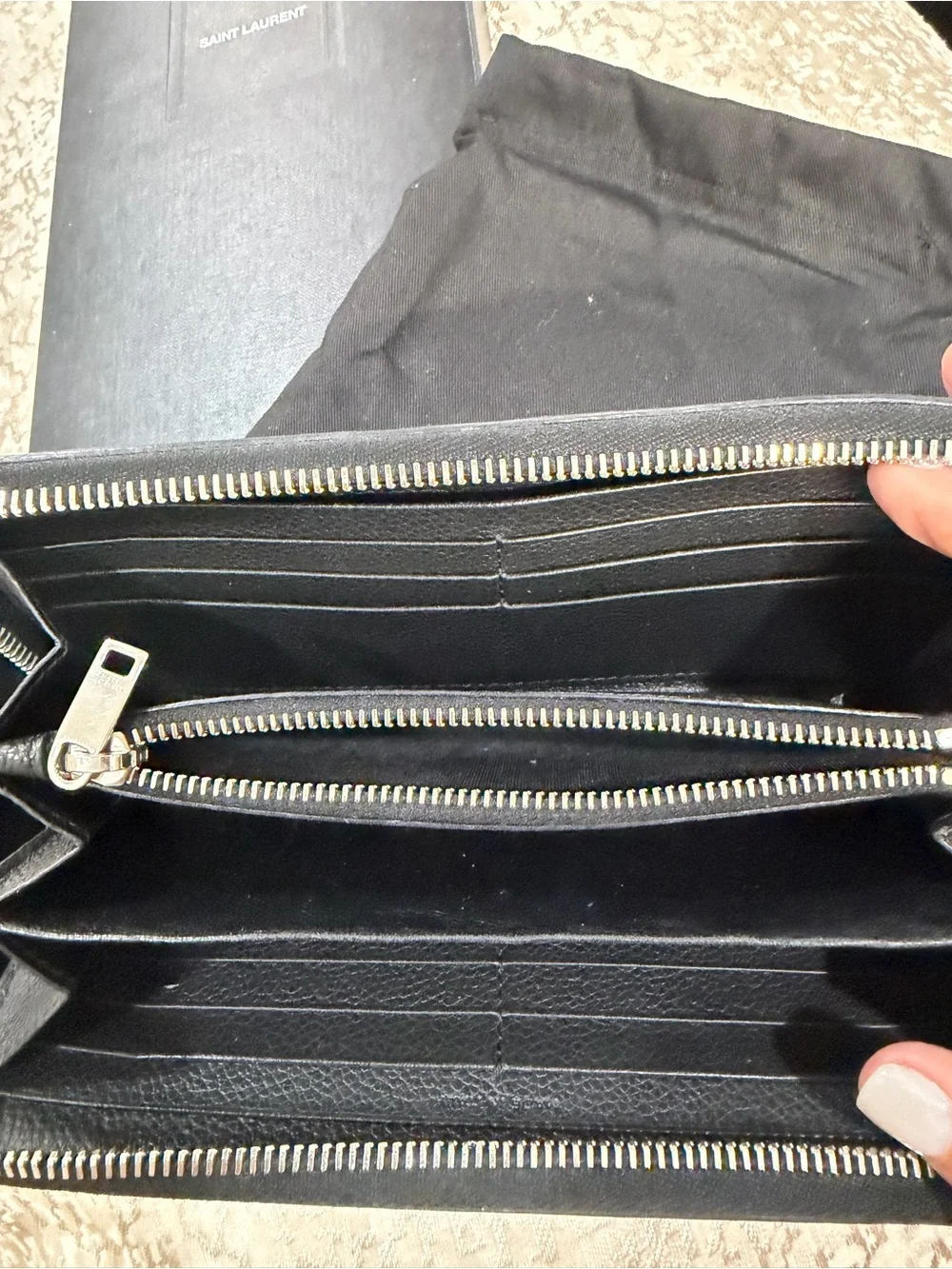 Saint Laurent Black Leather YSL Logo Continental Wallet